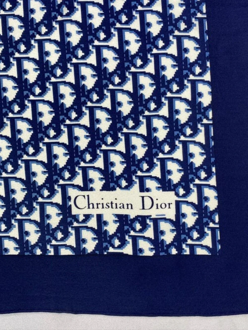 BNIB CHRISTAIN DIOR TROTTER 100% SILK SCARF BLUE Navy MITZAh Oblique